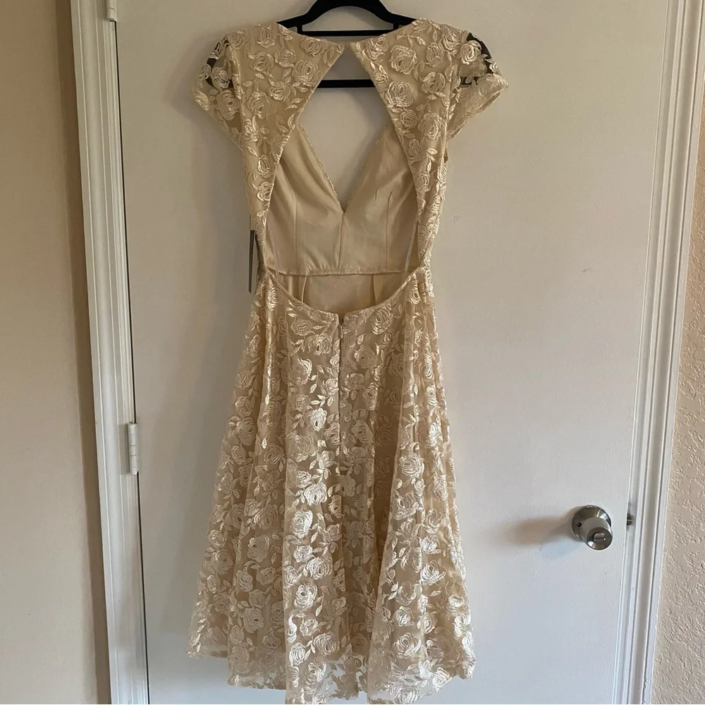 New Lulu's Jacqueline Champagne Floral Embroidered Backless Midi Dress Size S